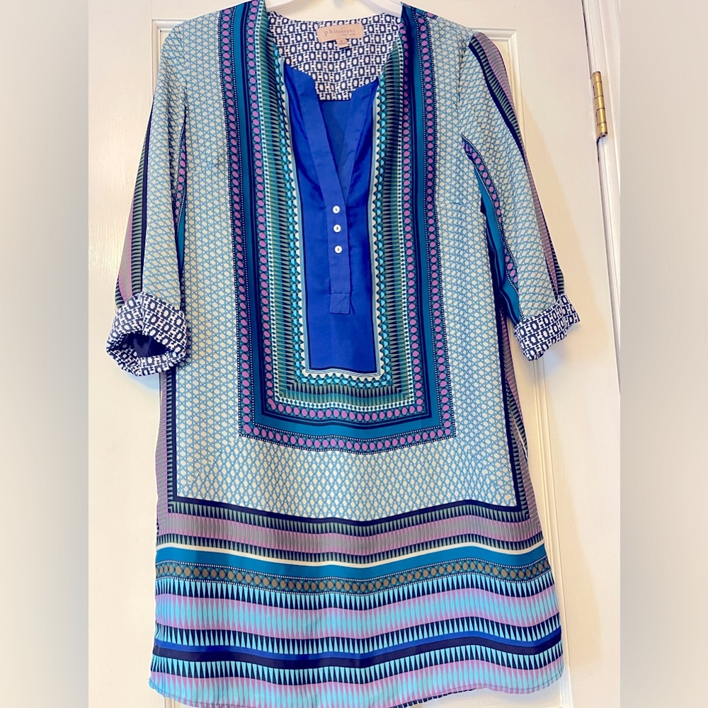Philosophy Blue and Purple Patterned Midi Dress